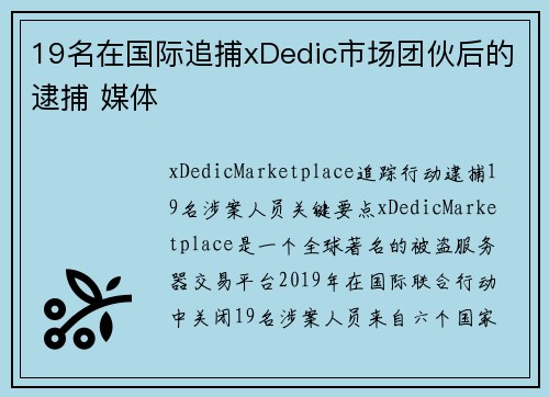 19名在国际追捕xDedic市场团伙后的逮捕 媒体