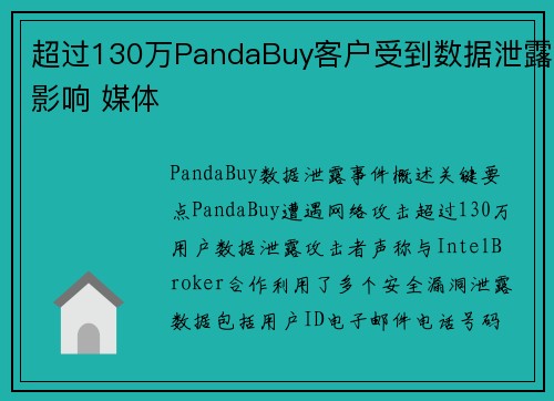 超过130万PandaBuy客户受到数据泄露影响 媒体